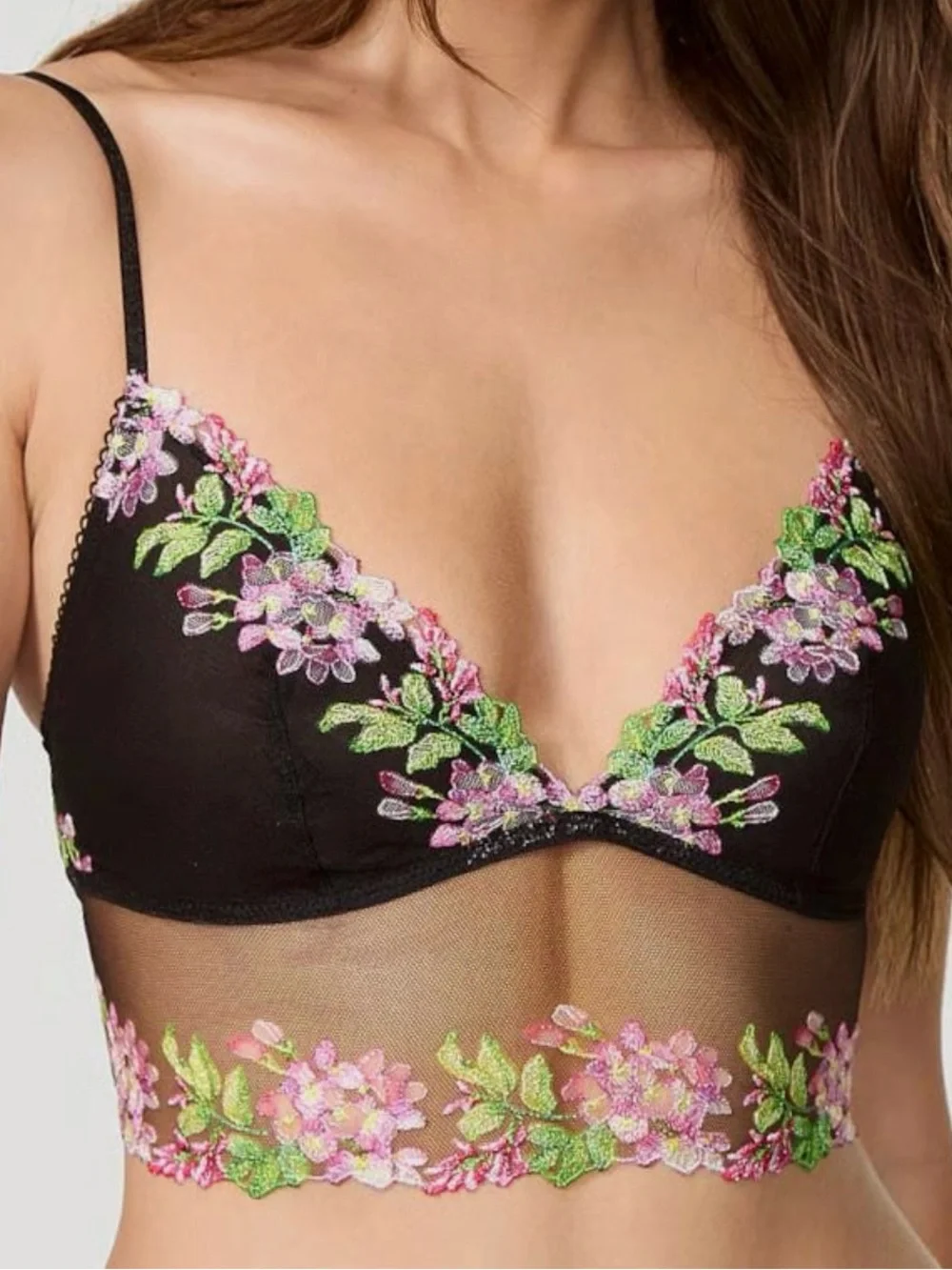 Black Floral Embroidered Bralette & Brazilian panties